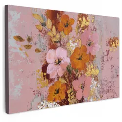 LEINWANDBILD Malerei - Blumen - Rustikal - Rosa Deko Schlafzimmer 30x20 cm