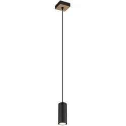 Lampe skandinavisch Hängeleuchte Hängelampen Wohnbereich Modern Pendelleuchte einflammig, Metall schwarz MDF Holzoptik, 1x GU10 Fassung, LxBxH 9x9x120 cm