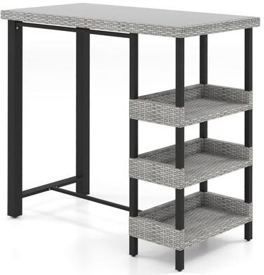Costway 43.5 Inch Outdoor Bar Table with Tempered Glass Top