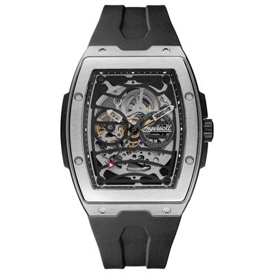 Automatikuhr INGERSOLL "The Challenger", schwarz, schwarz, silberfarben, Armbanduhren, Herren, Automatikuhr, Armbanduhr, Herrenuhr, Mechanische Uhr, Silikonarmband, analog