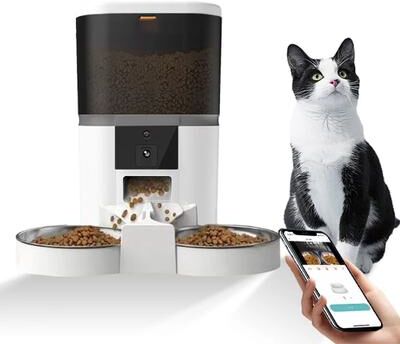 Inspire Essentials SmartView Automatic Pet Feeder With HD Camera 4L WiFi Cat And Dog Food Dispenser double Meal White 4l