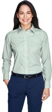 Devon & Jones D645W Women's Crown Collection Banker Stripe Woven Dress Shirt in Dill size Small   Cotton/Polyester Blend