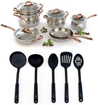 BergHOFF Ouro Gold 16Pc 18/10 Stainless Steel Cookware Set with Glass Lids