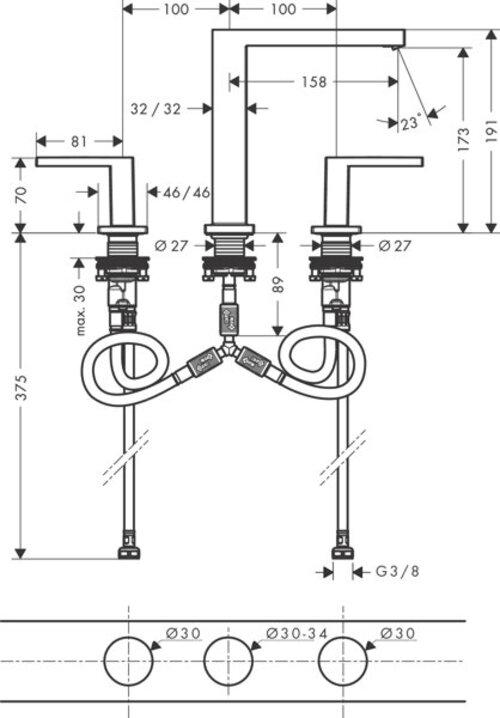 HANSGROHE 73030700 3-Loch WTA 150 Tecturis E