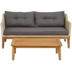 Endorphin, Gartenlounge, Larissa Lounge-Set 2 tlg. 1 Sofa 1 Tisch Polyrattan Akazie im teakholz look Gartenmöbel