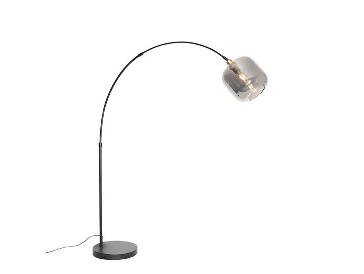 Lampadaire arc intelligent noir avec verre doré et fumé avec WiFi