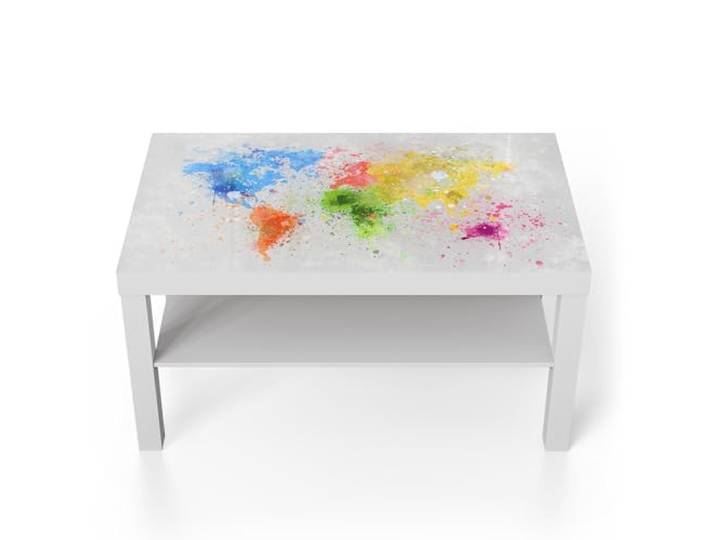 DEQORI Glastisch weiß groß 90x50 cm Motiv Welt in Farben ausgefallener Beistelltisch aus Glas Hochglanz Couchtisch fürs Wohnzimmer moderner Couch Tisch mit Design