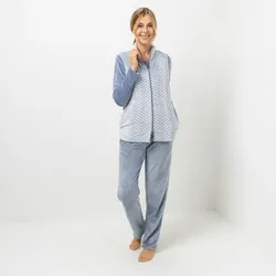 MONT CHALET Damen-Hausanzug,3tlg. Weste, Hose & Shirt geschorene Motive Mikrofaser Chinchilla