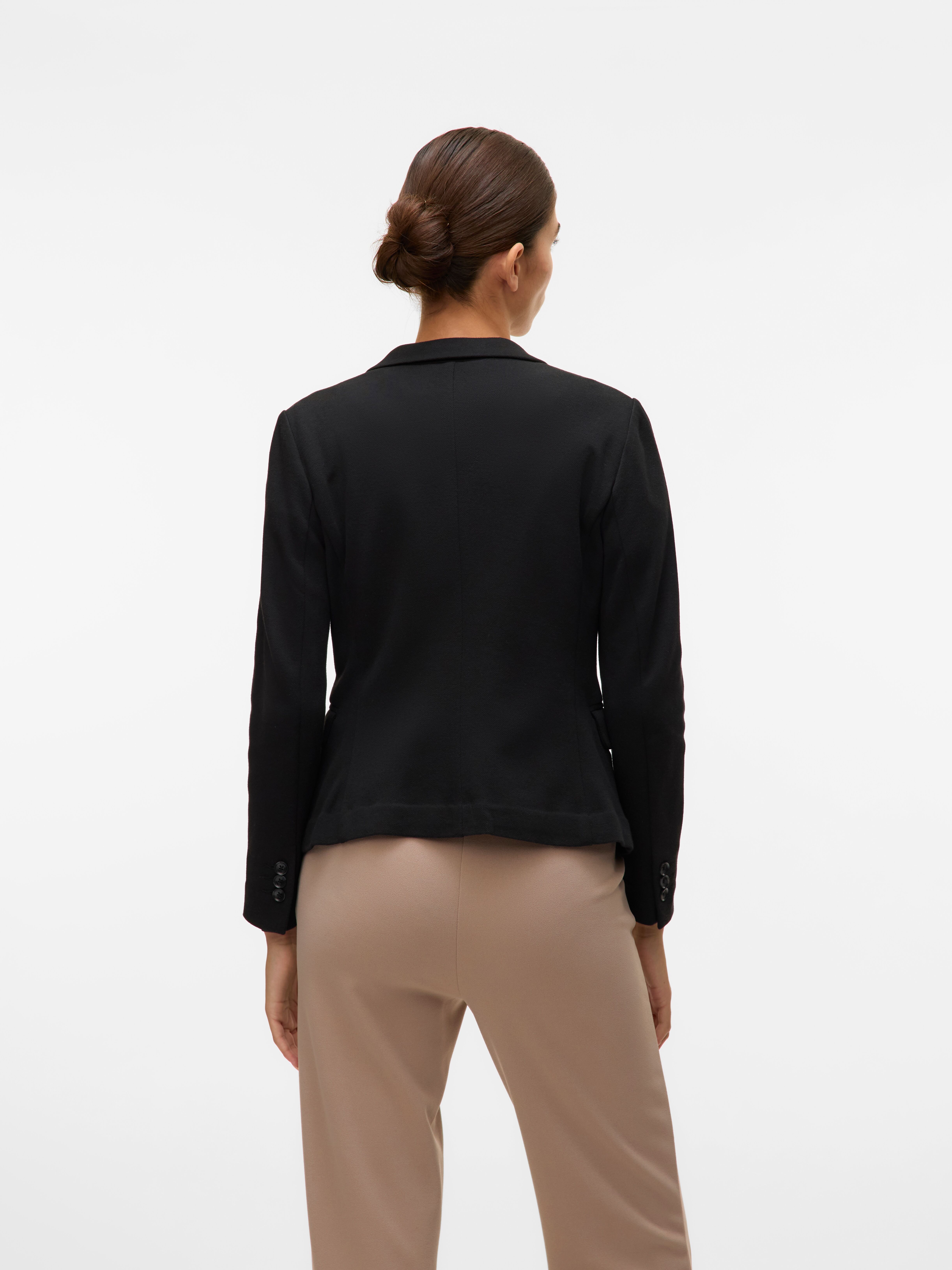 Jerseyblazer VERO MODA "VMJULIA LS BLAZER", Damen, Gr. 36, schwarz, Piqué, Obermaterial: 66% Polyester, 34% Baumwolle, unifarben, tailliert normal, Blazer Jerseyblazer, Materialmix schwarz 36