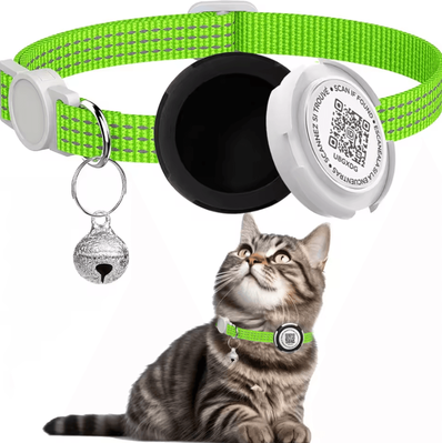 Inspire Curations Reflective AirTag Cat Collar With QR ID Tag Dual Protection GPS Cat Collar For Safer Adventures green no Airtag Locator