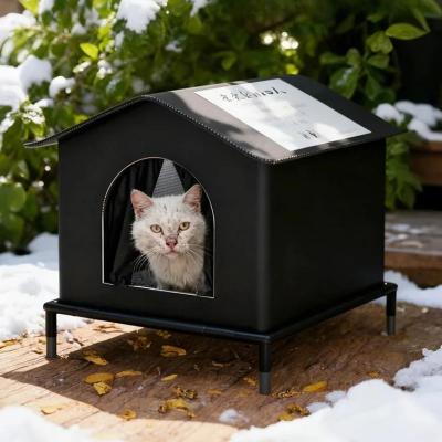 Inspired Finds Weatherproof Outdoor Cat House With Insulated Oxford Cloth Shelter black With Bracket 12.99x12.99x12.99in