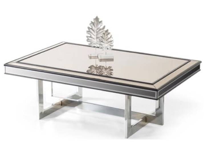Casa Padrino Luxus Couchtisch Silber 120 x 80 x H. 43 cm - Wohnzimmertisch mit Glasplatte und Spiegelglas - Luxus Wohnzimmer Möbel