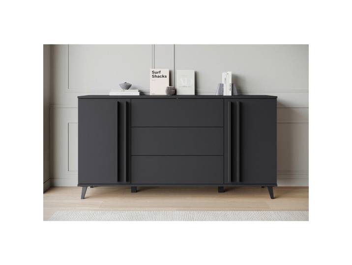 P & B Sideboard Helsinki, Schwarz, Kunststoff, 2 Fächer, 3 Schublade(n) Schubladen, 150x77.8x39.5 cm, Fsc, stehend, Wohnzimmer, Kommoden & Sideboards, Sideboards