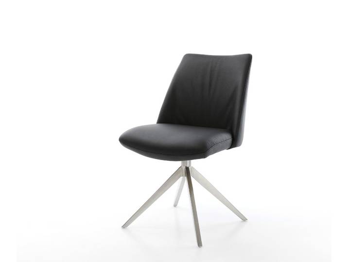 Chaise pivotante Elso Flex cuir de vache noir pied croisé large acier inoxydable brossé pivotement sur 360° fonction bascule ressorts ensachés