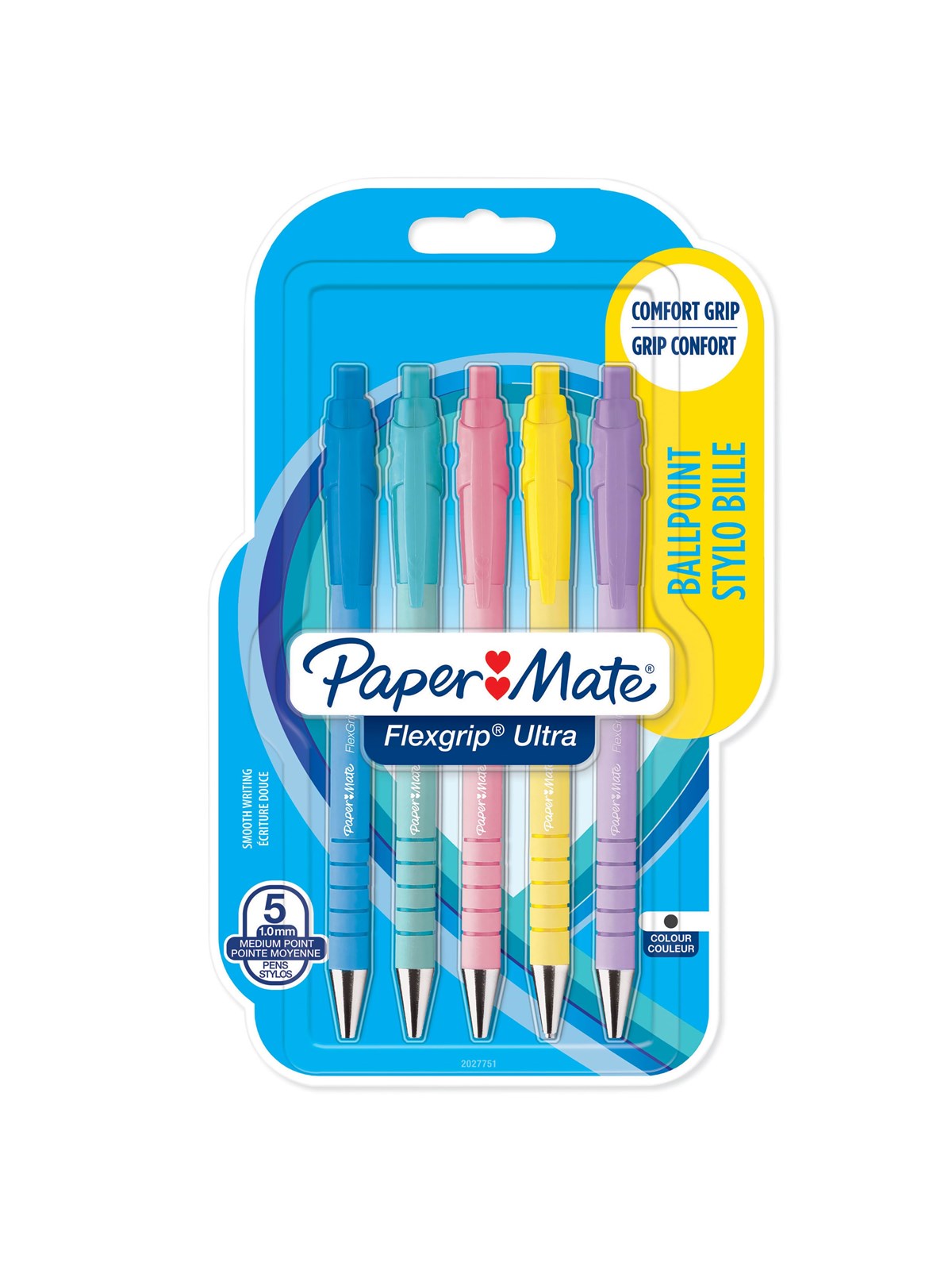 Paper Mate Flexgrip Ultra-Druckkugelschreiber | mittlere Spitze (1,0 mm) | schwarze Tinte | Pastellfarben | 5 Stück