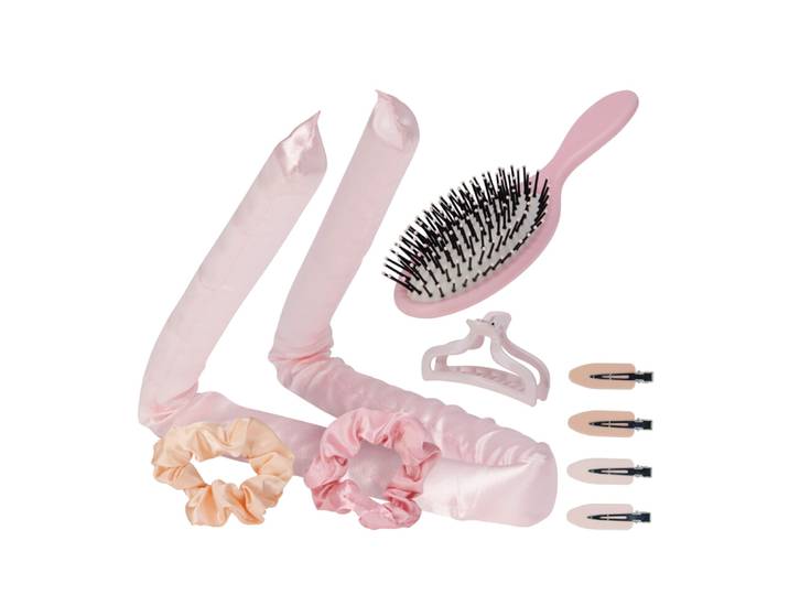 Lockenband mit Haarbürste Set 9-teilig rosa/creme