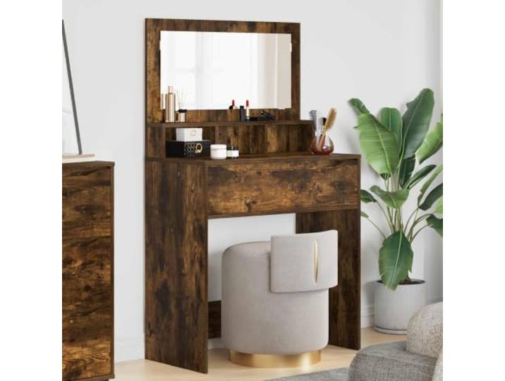 Schminktisch für Schlafzimmer, rauchfarbene Eiche, 80 x 39,6 x 135 cm Holzwerkzeug, Schubladen mit Kugelgleitern, minimalistisches Design, Aufbewahrung von Schönheit und Schmuck, Wandbefestigung