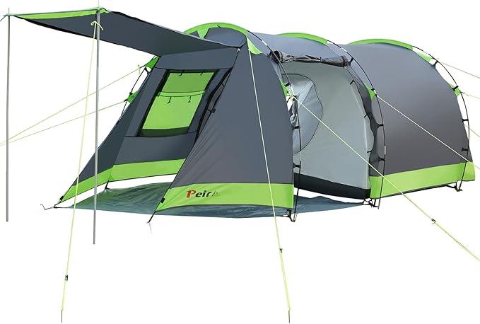 Tunnelzelt für 4 Personen, Tipi-Zelt Groß Campingzelt mit Schlafkabine, 3000 mm wasserdichtes Familienzelt, Hauszelt mit 3 Eingängen, Glamping-Zelt mit abnehmbarem Zeltboden