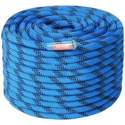 VEVOR statisches Kletterseil 12,7 mm, 45,7 m Outdoor-Kletterseil aus Polyester, 32 kN Bruchfestigkeit, Faserseil Mehrzweckseil für Flucht, Abseilen, Brandrettung, Blau