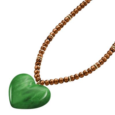 Kette mit Anhänger FOSSIL "Jewelry", grün (gelbgoldfarben, grün, braun), Halsketten, Damen, Metall Resin, L: 40,5, Metall, Resin, mit Glasstein
