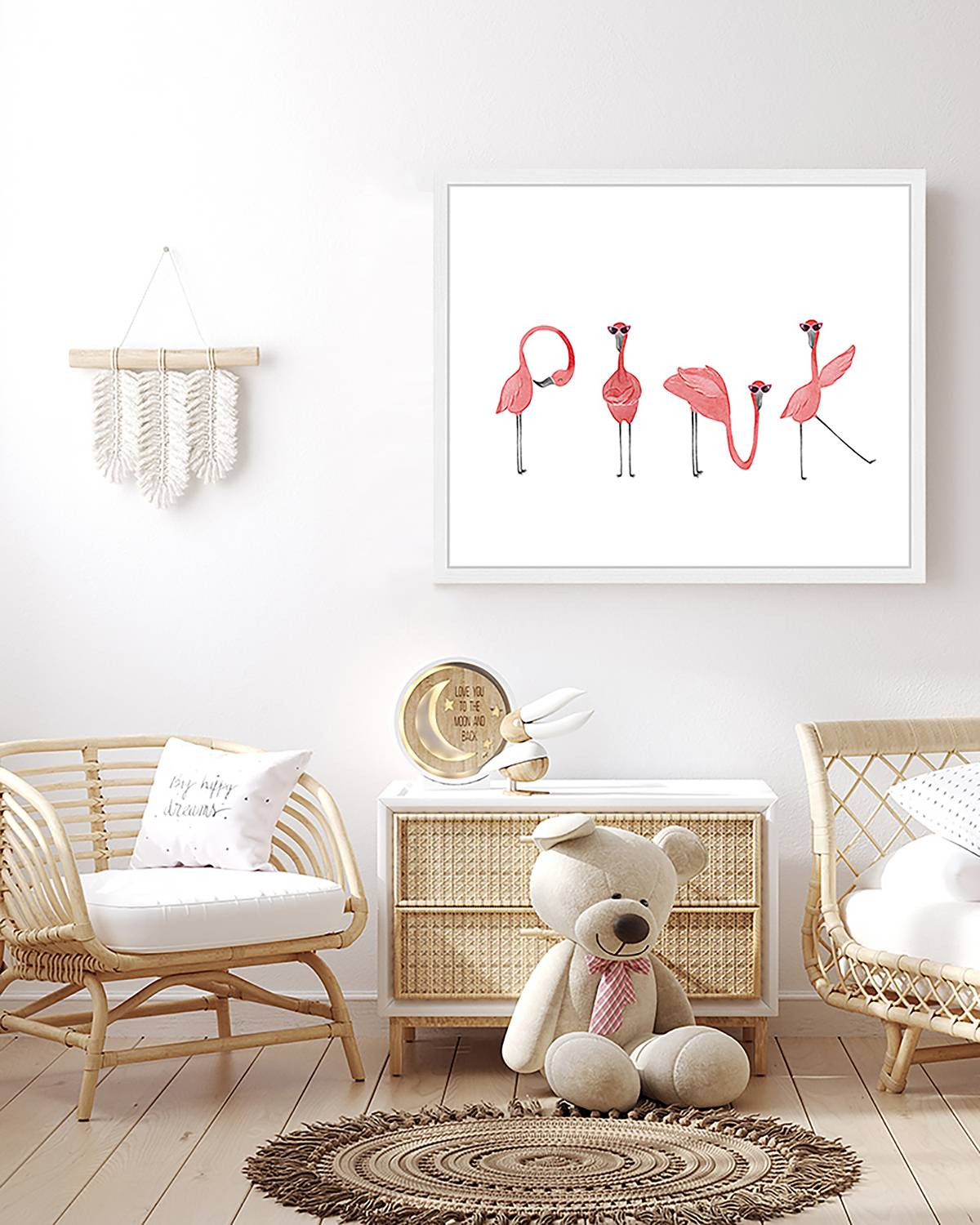 home24 Wanddecoratie Flamingos Multicolour 53 x 63 cm