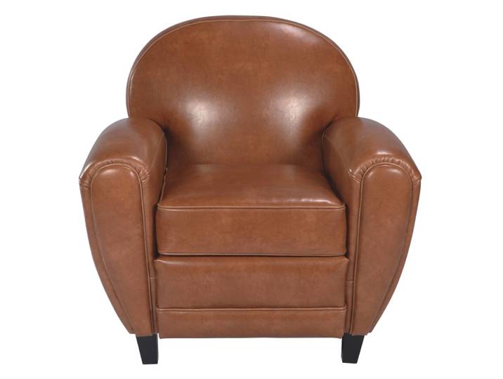 Fauteuil camel en croûte de cuir enduite