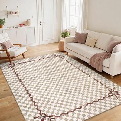Garvee Geometric Checkered Bow Washable Area Rug