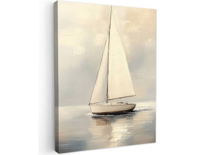MuchoWow Leinwandbild - Segelschiff - Meer - Bewölkt - 60x80 - Gemälde, Creme, Textil, Kiefer, Abstrakt, Rechteckig, 60x80 cm, gerahmt, Bilder & Rahmen, Bilder, Wandbilder