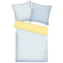 Tom Tailor, Kinderbettwäsche, Perkal Streifen Lemon/Sky (200 x 140 cm, 90 x 70 cm)