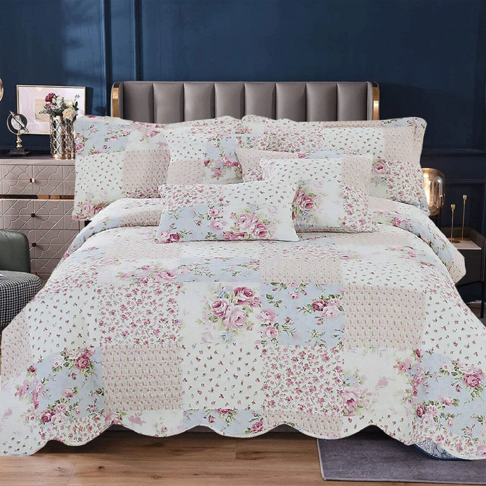 Household Furnishing Patchwork Bedspread with Pillow Shams Meadow Double Bedspread + 2 Standard Shams
