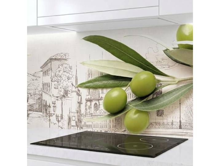 Rodnik Küchenrückwand robuste ABS-Kunststoff Platte Monolith in Deluxe Qualität, Direktdruck. MOTIVAUSWAHL (Grüne Oliven, 60x400 cm)