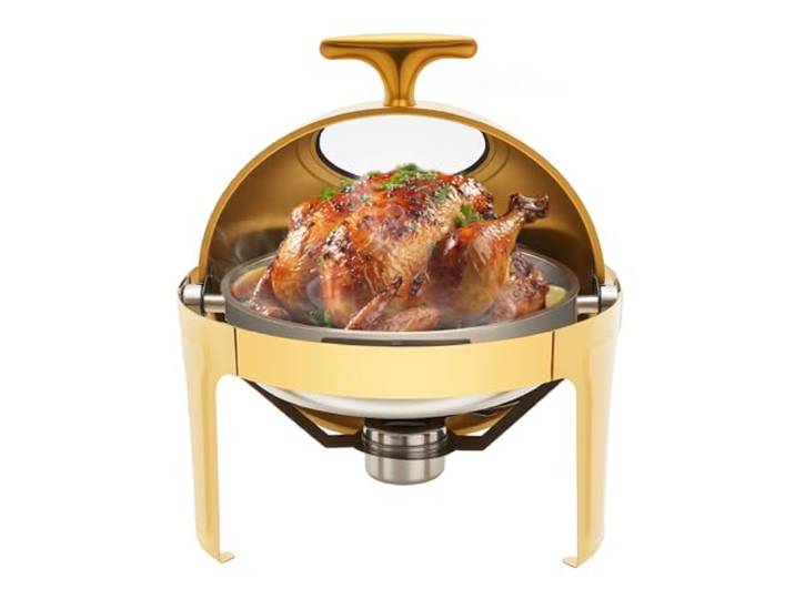Tisch-Gastronomie-Wärmer-Servierset mit rundem Geschirr Buffetherd Buffetwärmer aus Edelstahl for Öffnen mit sichtbarem Deckel for Hochzeiten(Gold)