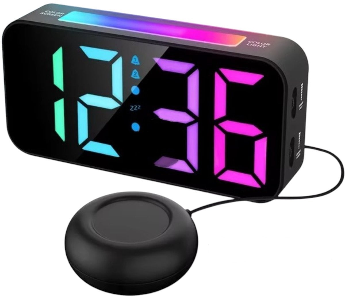 Kubus trilwekker voor slechthorenden en doven met trilschijf en dimbaar digitaal scherm, USB-voeding