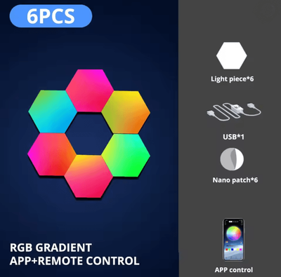 Inspire Essentials RGB Intelligent Hexagonal Wall Lamp Music Sync App Control Light Panels 6pcs bt Wireless
