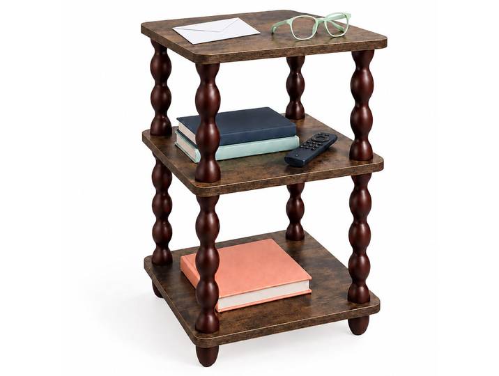 Relaxdays Beistelltisch Vintagebraun 3 Ablagen, Dunkelbraun, Holzwerkstoff, Holz, 34x57.5x30 cm, Wohnzimmer, Wohnzimmertische, Beistelltisch