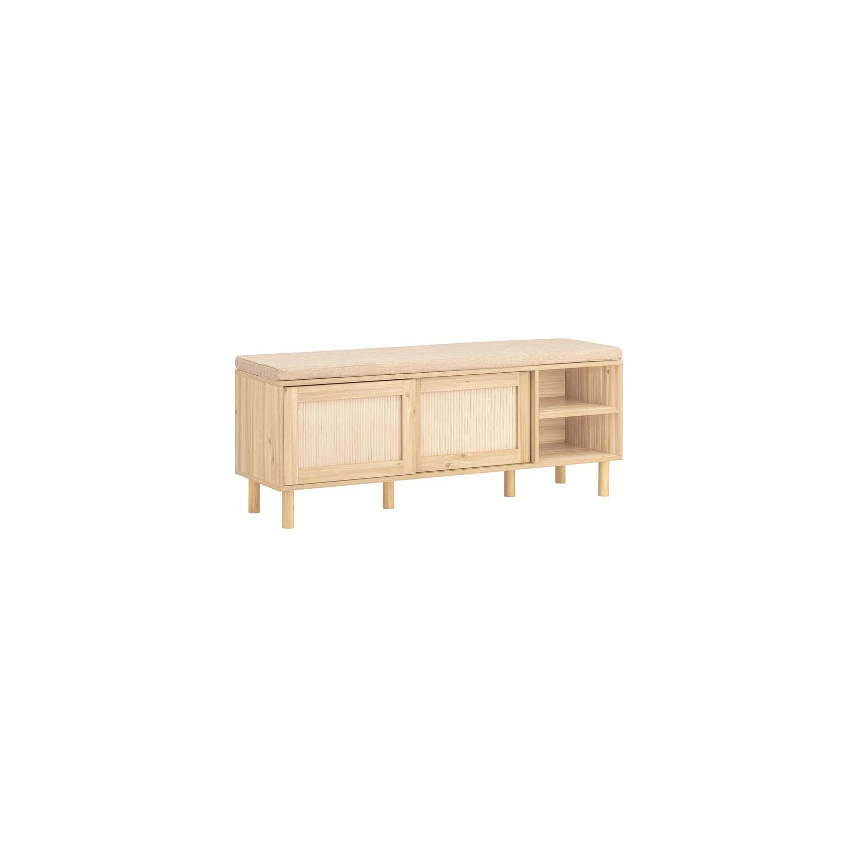 SoBuy Schuhbank mit 2 Türen Holzfarbe 120x35,2x49cm Rustikal