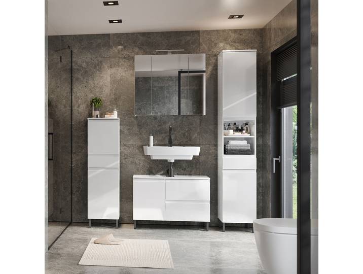 Meuble sous-vasque Salinas 1 abattant 80 x 56 x 34cm Blanc/Blanc