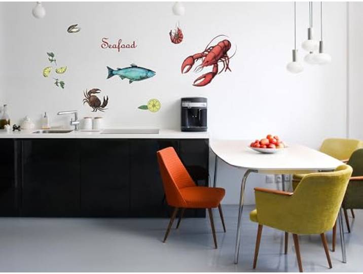 Komar Deco-Sticker SEAFOOD 50 x 70 cm Wandtattoo, Wandbild, Wandsticker, Wandaufkleber, Walltattoo, Fisch, Muscheln, Hummer, kochen, Zitrone 17053h