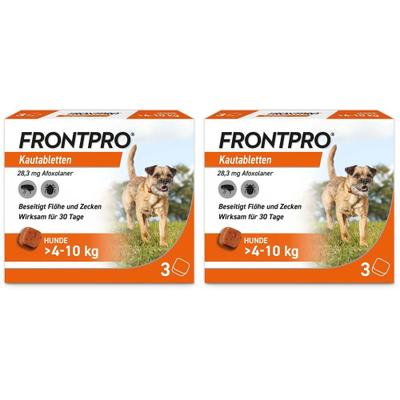Frontpro Kautablette gegen Zecken und Flöhe für Hunde (>4-10kg) Doppelpack 2x3 St Kautabletten