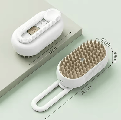 Inspire Curations Steam Spray Pet Grooming Brush Foldable Self Cleaning Massage Brush For Cats & Dogs white