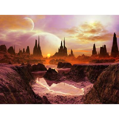 Fototapete PAPERMOON "PLANETEN-FUTURISTISCH WELTRAUM MOND GALAXIE UNIVERSUM", bunt, B:4m L:2,6m, Vlies, Tapeten