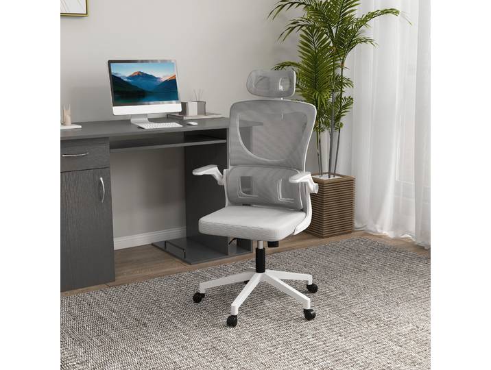 Vinsetto Fauteuil Bureau Pivotant Gris avec Appui-tête