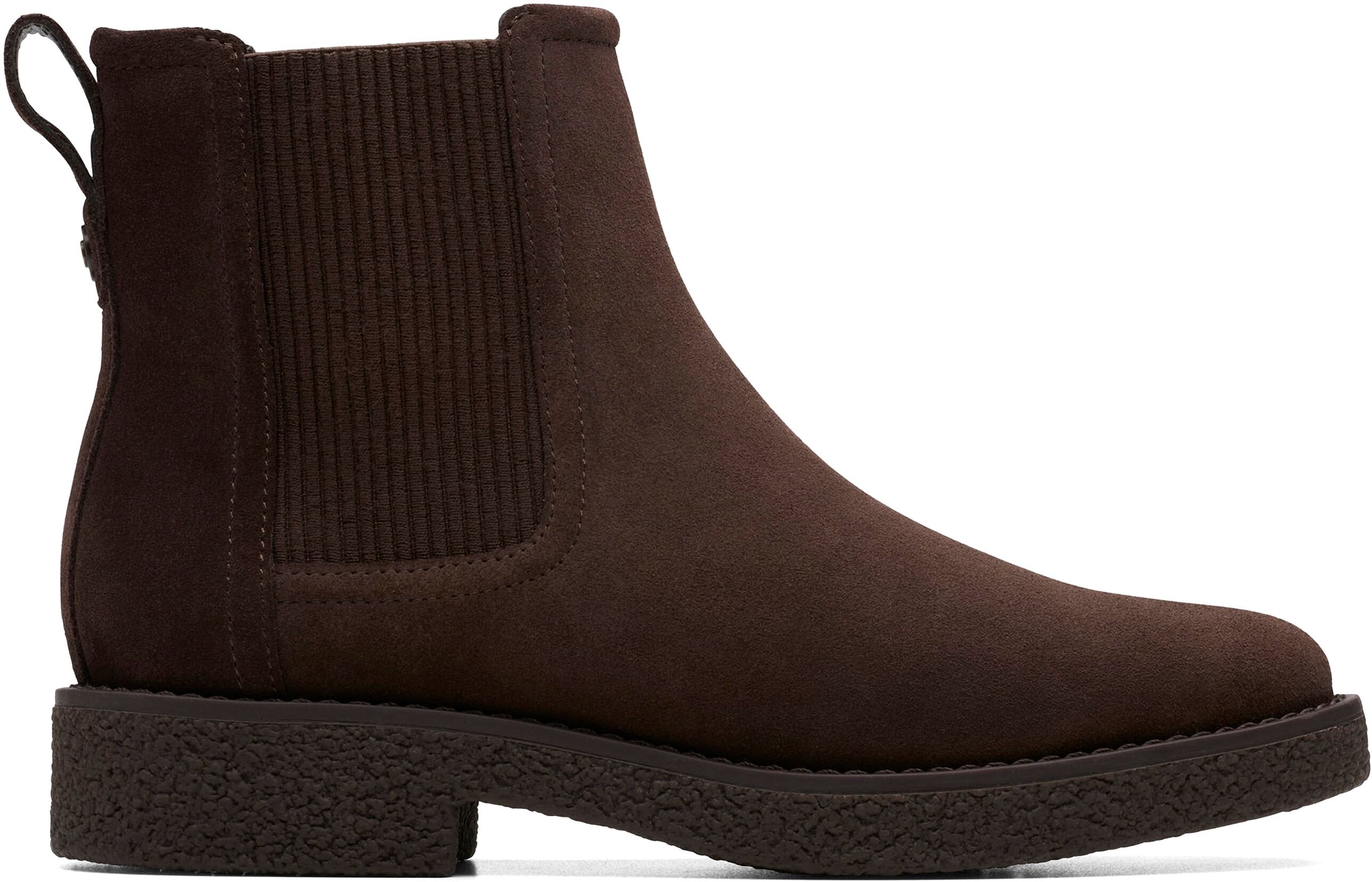 Chelseaboots CLARKS "Nella Top", Damen, Gr. 37, Textil, braun (dunkelbraun), Veloursleder, Schuhe Chelseaboots, Stiefelette mit weicher Lederinnensohle dunkelbraun 37, Textil