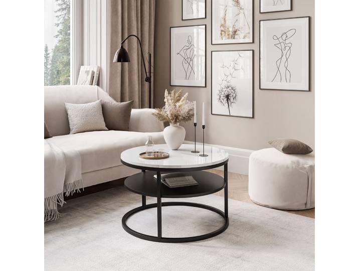 Runder Couchtisch CIRI SLIM mit Ablage Hochglanz