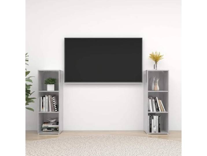 HEFZGDB TV-Schrank 2 Stück Betongrau 107x35x37 cm Holzwerkstoff mit 3 Fächern für Multimedia-Geräte, viel Stauraum, horizontal oder vertikal aufstellbar, praktisches Design