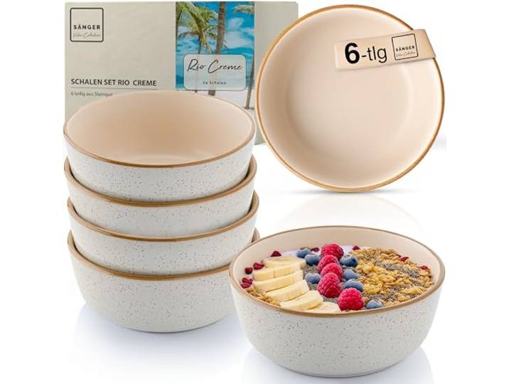 SÄNGER Rio Creme Steingut Müslischalen Set 6 teilig, Schüsseln