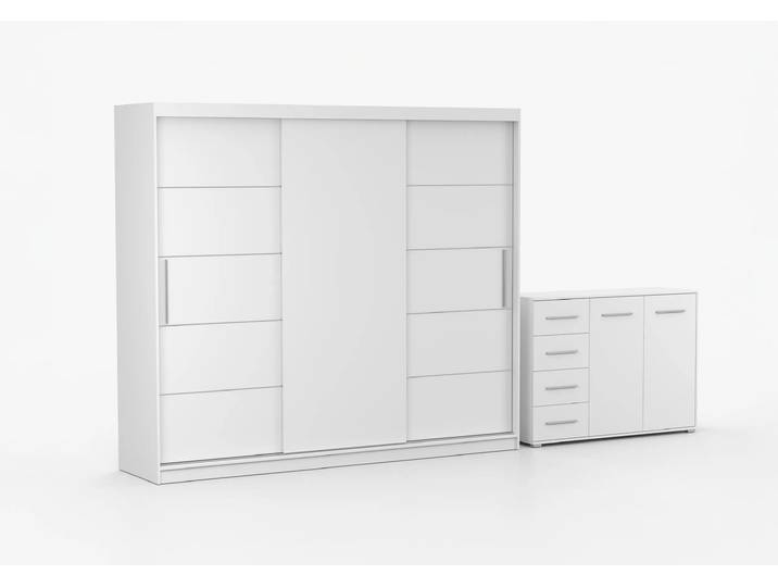 Schwebetürenschrank und Kommode 2er-Set ALBA II/FRIDA 01 Weiß Weiß
