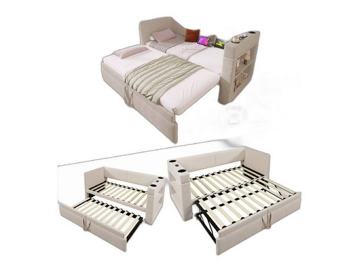 SSY Daybett Daybett, 90x200 cm, in Beige, aus Leinen (set, 1 tlg), Bettgestell mit Lattenrost