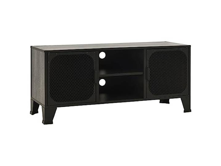 GHVBNMF TV-Schrank Lowboard Metall MDF 105x36x47 cm Grau Industrielles Lowboard mit Gittertüren und Kabeldurchführung für Wohnzimmer und Schlafzimmer