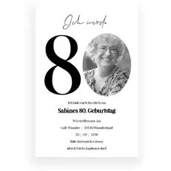 Einladungskarte 80. Geburtstag: Jubiläum 80 mit Foto in Weiß